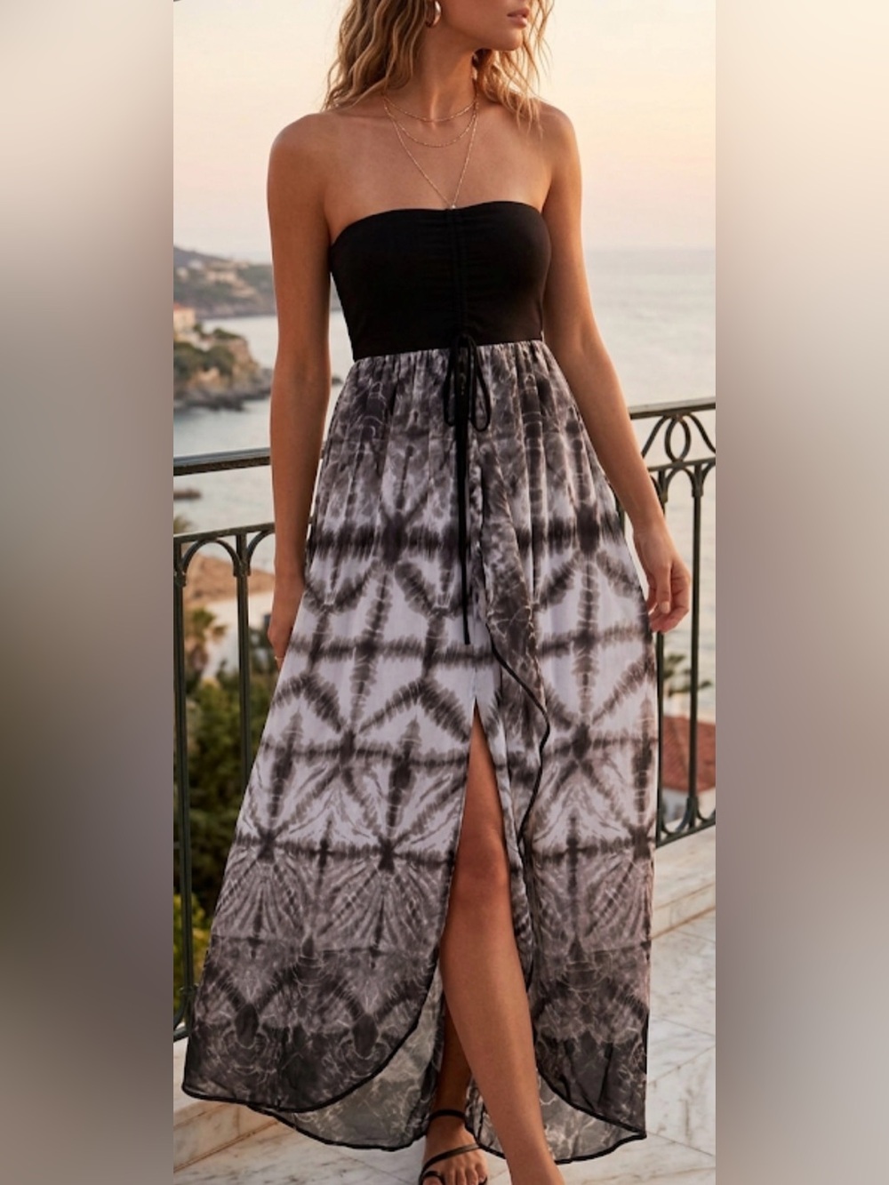 Raviya geometría ethereal Tie-Dye cover up dress sheer strap beachy goth Y2K bog - Picture 1 of 8